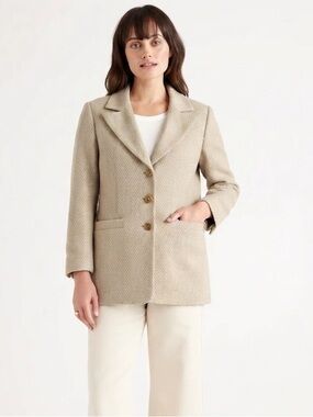 Vintage Escada By Margaretha Ley Wool Silk Zig Zag Blazer Jacket Ivory 42 Beige